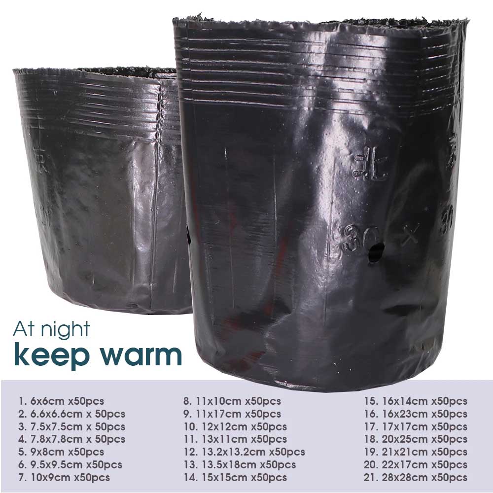 50pcs Plastic Black Seedling Nursery Pots Seed Starting Grow Bag Flower Plant Breathable Container Garden Vegetable Box Cuttings