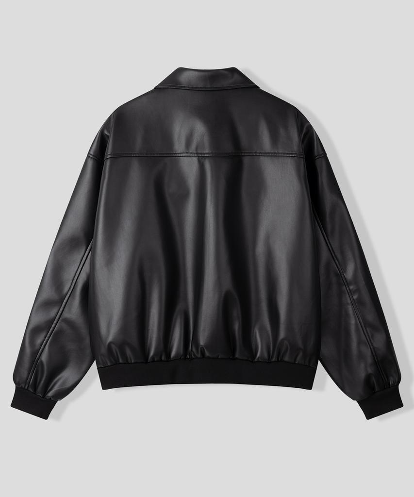 Black Moment Simplicity Vegan Leather Blouson Jacket [Black]
