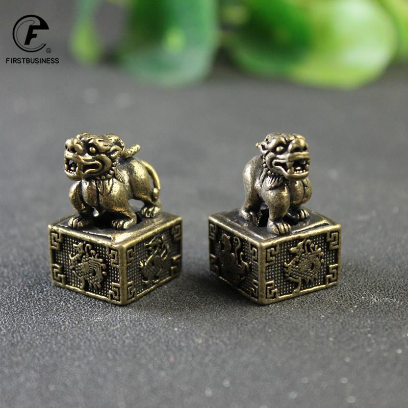 The Four Symbols Mythical Beast Pixiu Seal Ornament Vintage Brass Animal Miniatures Figurines Desk Crafts Home Decor Accessories