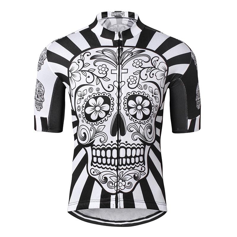 White Bike Jersey Skull Mens Short Sleeve Cycling Shirt Top Clothing Sportswear Tag5XL=US 3XL