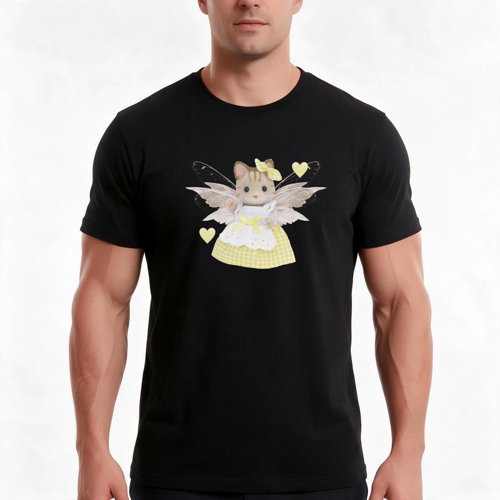 Calico Critter Fairycore Cat Tshirt Summer Casual Cotton Tee Oversized Streetwear Tops Vintage Graphic Print 100 Cotton