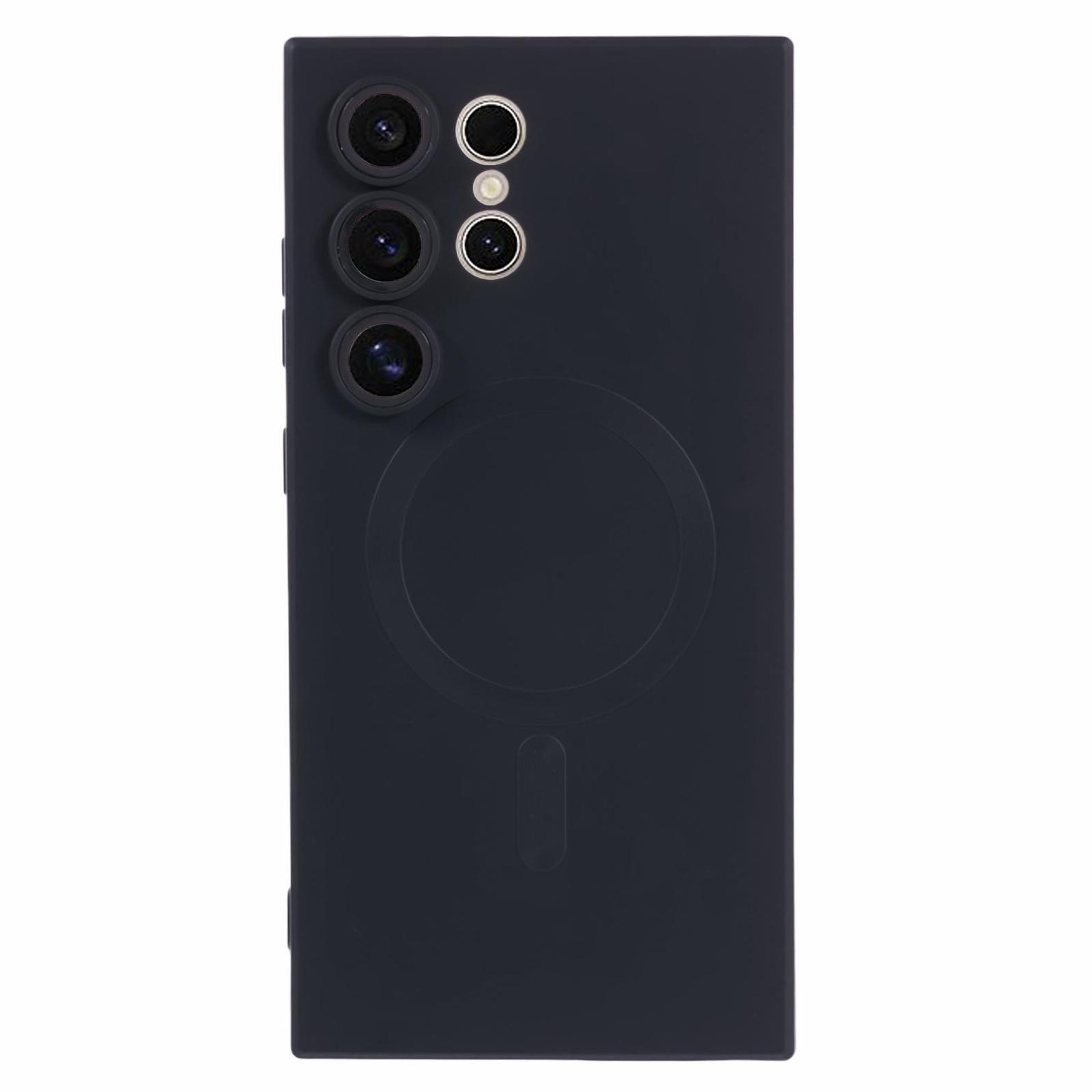 

For Samsung Galaxy S24 Ultra Case Lens Protection Liquid Silicone Cover Compatible with MagSafe Black