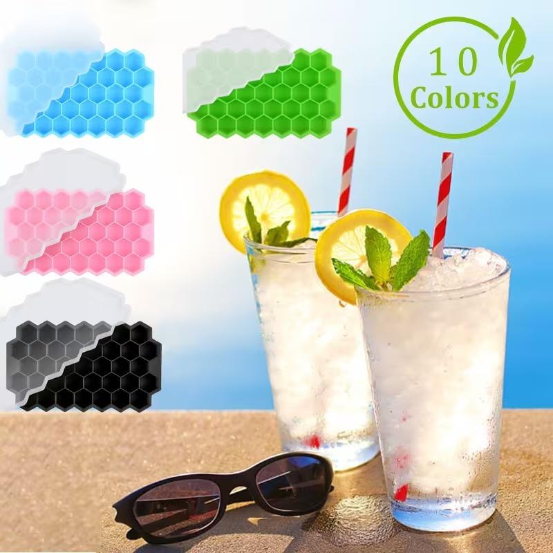 Hole Thickened Honeycomb Cube of Ice Tray with Lid 37-Hole Honeycomb Cube of Ice Tray, (With Lid) Very Suitable for Holiday Drinks, Frozen Desserts 1pc синий