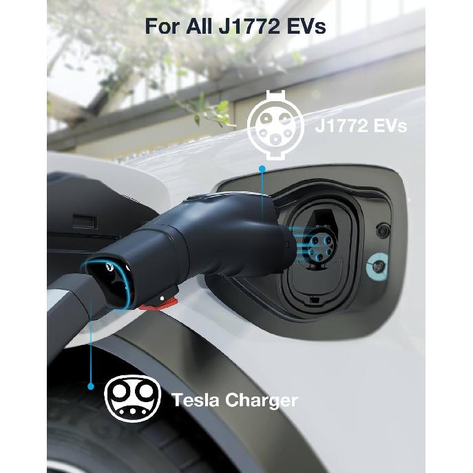 Tesla to J1772 Charging Adapter [Fit for All J1772 EVs] Max 60A 250V, Adaptive Charging Power - Compatible with Tesla Gen 1 2 3