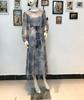 2025 French Elegant Women's Mesh Print Waist-Cinching Dress