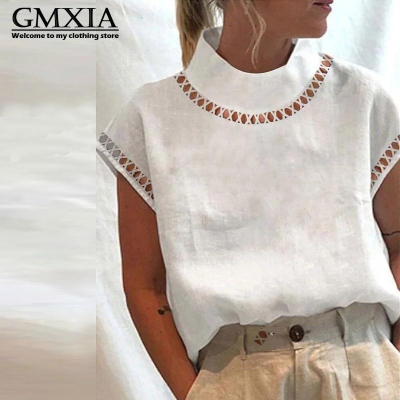 GMXIA Women's Fashion Casual Leisure Solid Color Print Short Sleeve Blouses & Shirts