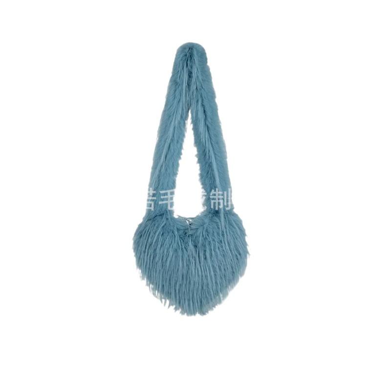 New Fringed Heart-shaped Fluff Bag Spice Girl Wind Heart-shaped Turkey Feather Messenger Bag Large-capacity Plush Shoulder Bag