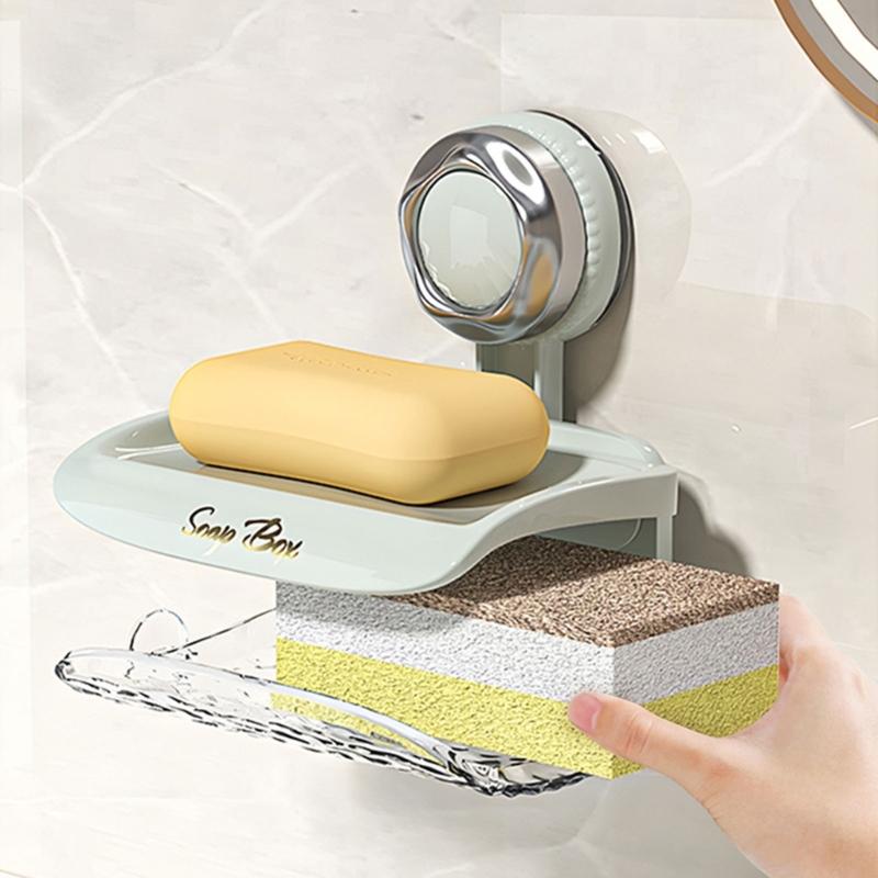 NonSlip Soap Dish With Drain Wall Mounted Bathroom Shower Storage Adhesive Space Saving Tray