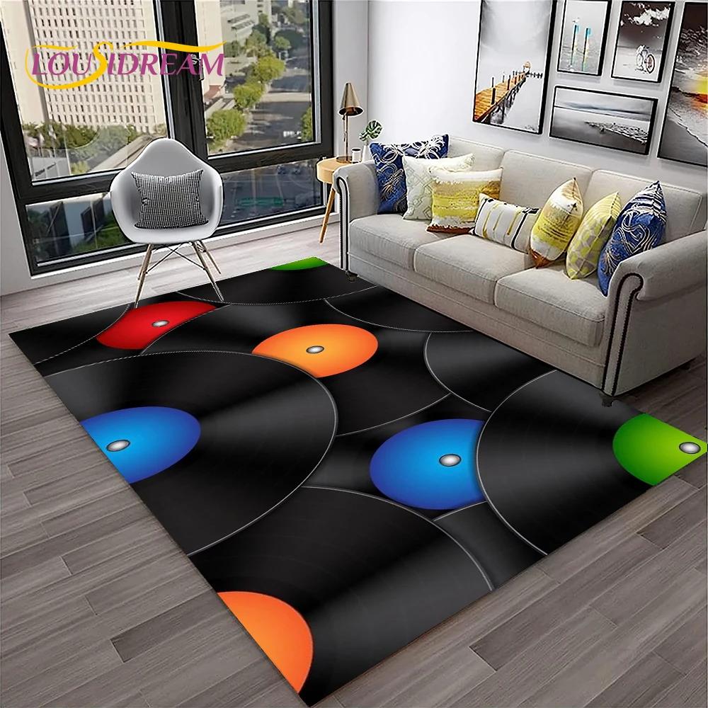 Music Art 3D Vinyl Record Retro Carpet Rug for Home Living Room Bedroom Sofa Doormat Decor,Kid Play Area Rug Non-slip Floor Mat