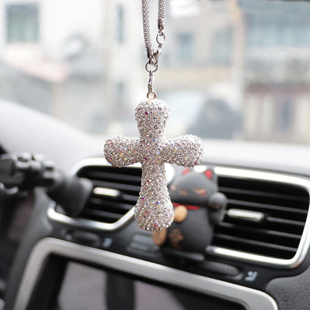 Clay Crystal Corss Decoration Car Elegant Rearview Mirror Decor Car Pendant Creative Interior Mirror Decoration Gift