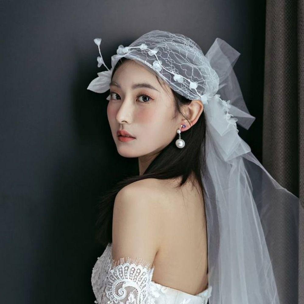 Retro Bridal Lace Floral Hat French Style Wedding Headband New Bridal Headdress Hair Jewelry