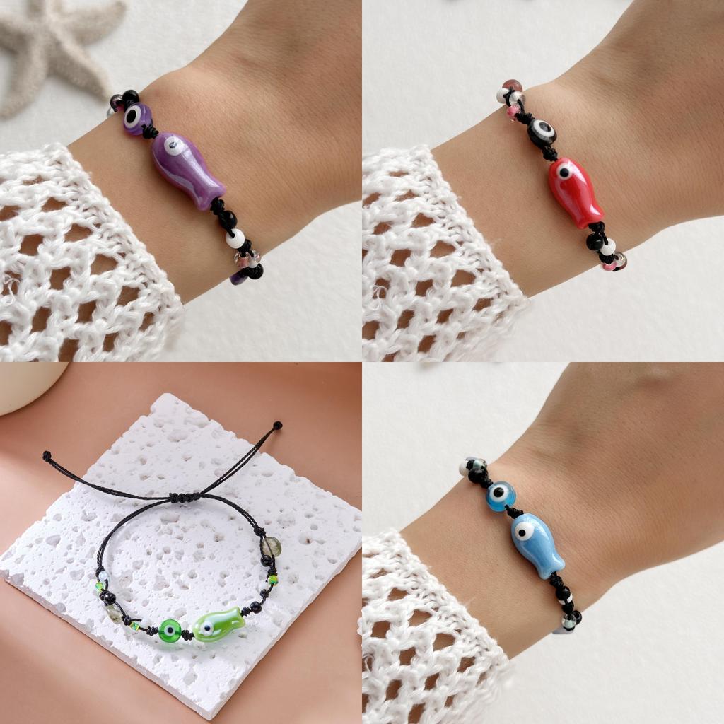 Ceramic Doublesided Fish Beaded Bracelet With Lucky Eyes For Women Gift