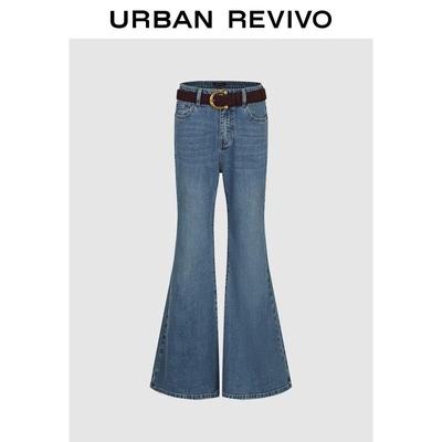 UR2026 Women's Flared Washed Belt Denim Jeans