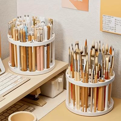1pc Rotor 360° Rotating Brush Holder with Insert Mount, Glazed Plastic Spin-N-Swap Stand, Space-Saving Desktop for Art Brushes, Makeup Tools, Pens