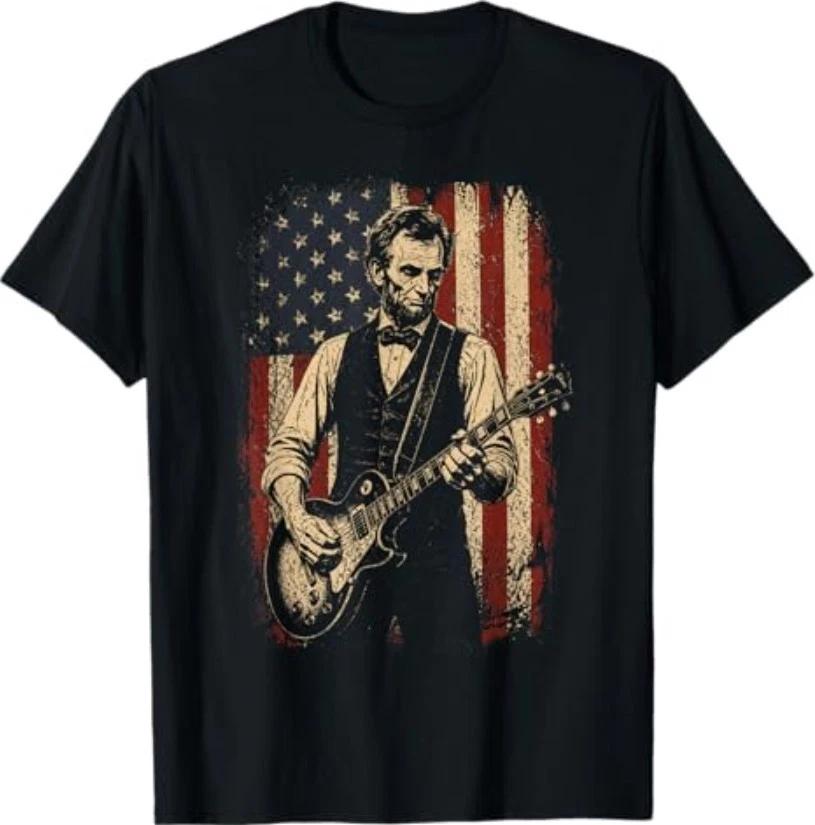 Vintage Abraham Lincoln Abe Lincoln Playing Guitar USA Flag T-Shirt XXXXL