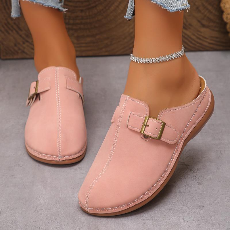 Fashion Plus Size 2025 Summer New Women's Closed Toe Slippers Hot Sale Round Toe Buckle Low Heel Sandals Outdoor Daily Casual Slippers