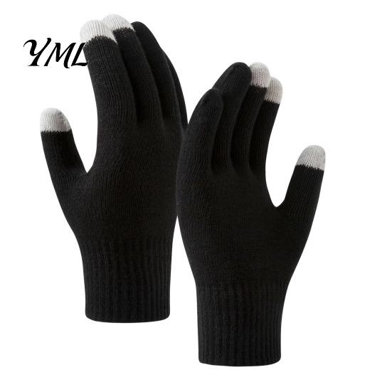 Elastic Ribbed Cuff Hand Warmers Knitted Touchscreen Gloves for Women Men, Winter Warm Five Finger Gloves, Skiing Snowboard Gear Thermal Cold Weather