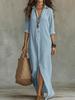 2026 Europäisches & Amerikanisches Damen-Einteiliges Sommerkleid mit Kragen in Solider Farbe und Langem Rock - Leichter Luxus