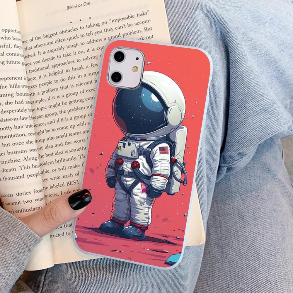Space Astronaut Cartoon Phone Case For IPhone 14 11 12 13 Mini Pro Xs Max 8 7 6 6S Plus X XR Solid Candy Color Case