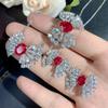 New Set Of Jewelry Necklace Earrings Ring Ruby Style Fashionable Light Luxury Zircon Versatile Women's