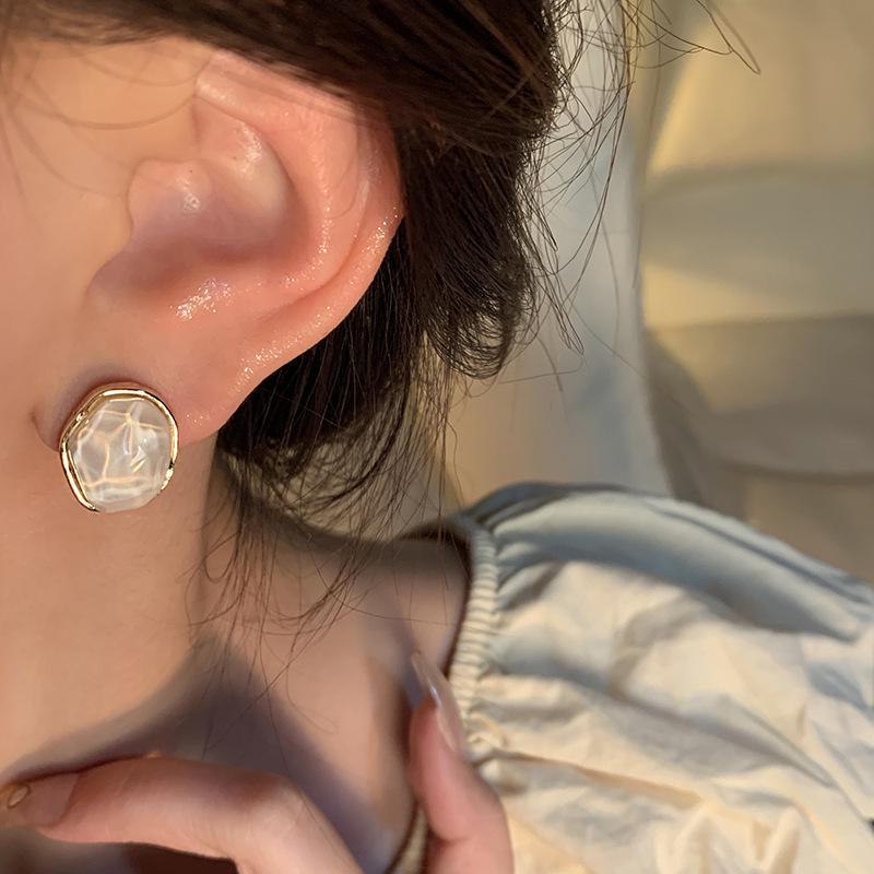 Korean Style Irregular Geometric Earrings for Women - High-End Water Ripple Design