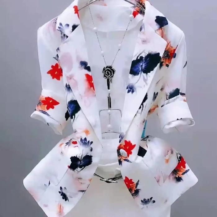 2025 Spring/Summer Women's Printed Short Slim Sunscreen Cardigan Jacket