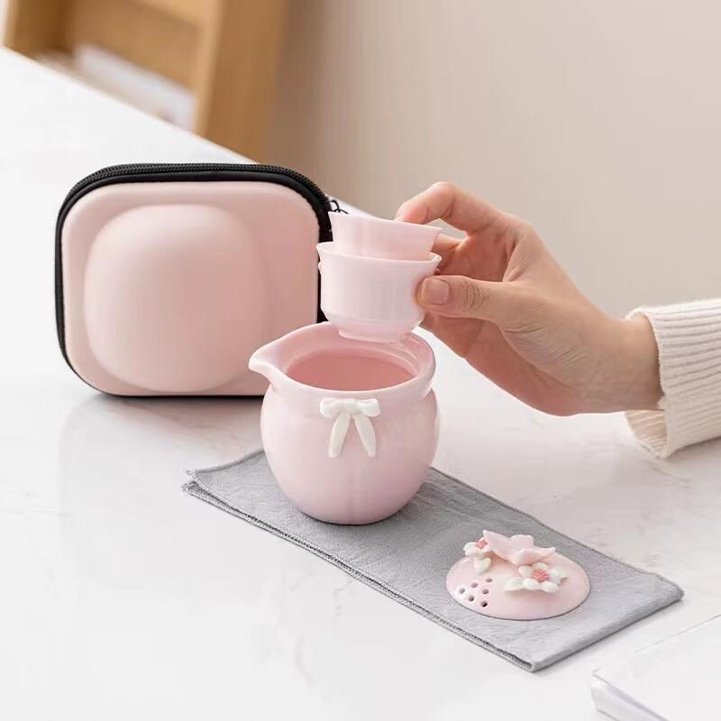 LIU Handcrafted Ceramic Travel Tea Set Butterfly Love Flower