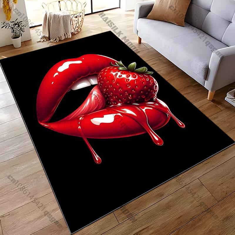 

15 Sizes Red Lips Strawberry Pattern Rug for Bedroom Living Room Anime Carpets for Girl Room Floor Mat Home Decor Non-Slip Rug 40x60cm