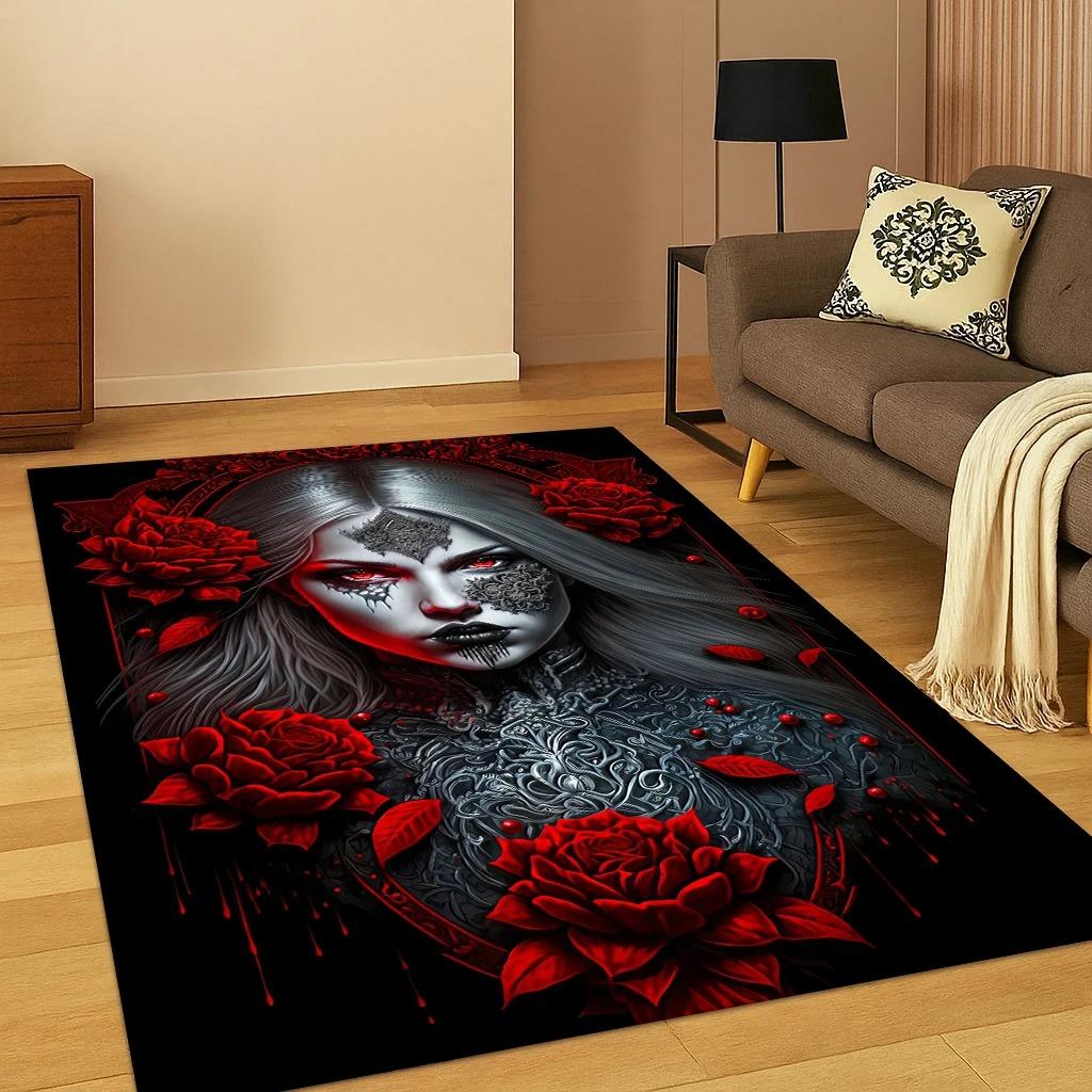 Gothic Skull Face Girl Horror Skull Carpet Rug for Bedroom Living Room Sofa Doormat Home Decor Carpets for Living Room Bedroom