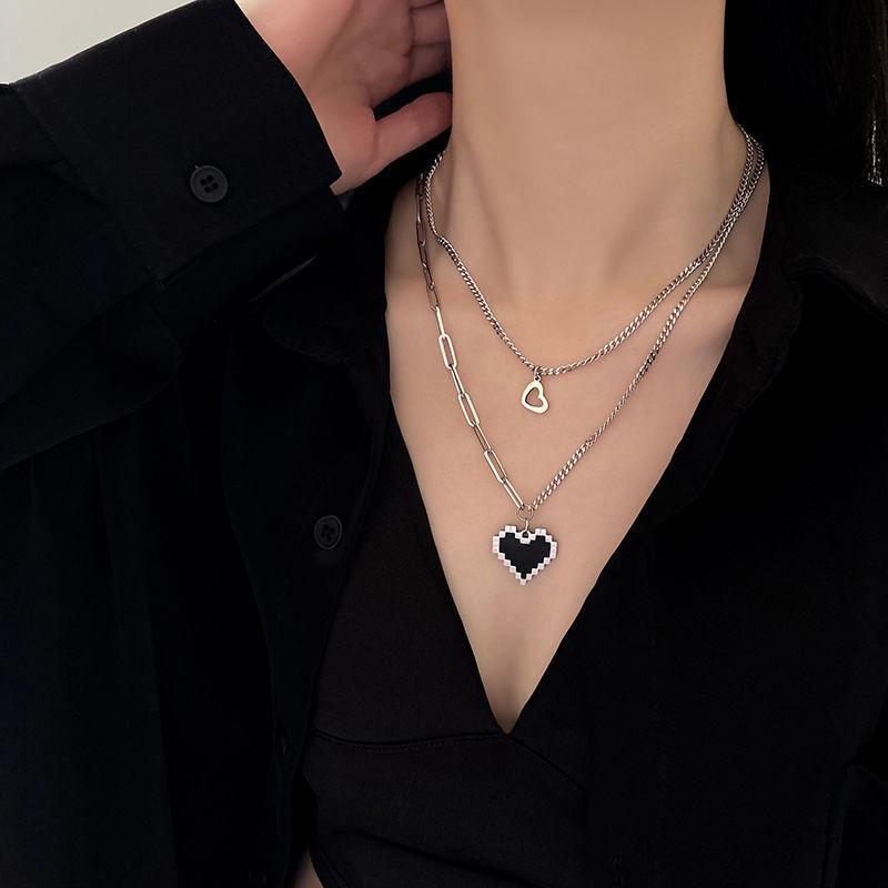 "European & American Double-Layer Love Necklace: Hip-Hop Inspired Long Sweater Chain for Women"