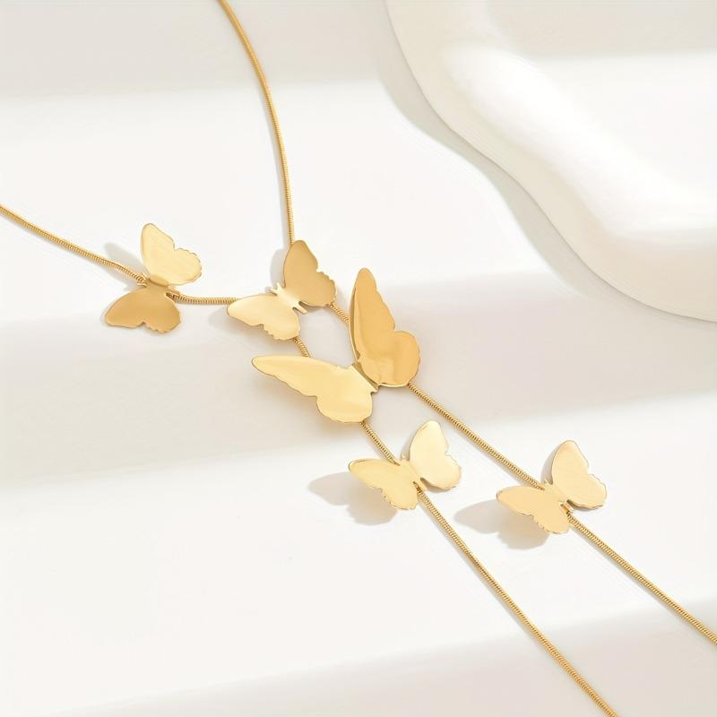 1 Stück Elegante Goldene Schmetterling Y-Halskette Lange Pulloverkette mit Zarten Schmetterlingsanhängern