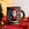Festive Christmas Mug 3D Tree Bark Texture Themed Santa Reindeer Coffee Cup Resin Holiday Decor Novelty Gifts