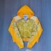 Felpa con zip vintage Y2K Giallo brillante Stampa dipinto a olio della chiesa Streetwear