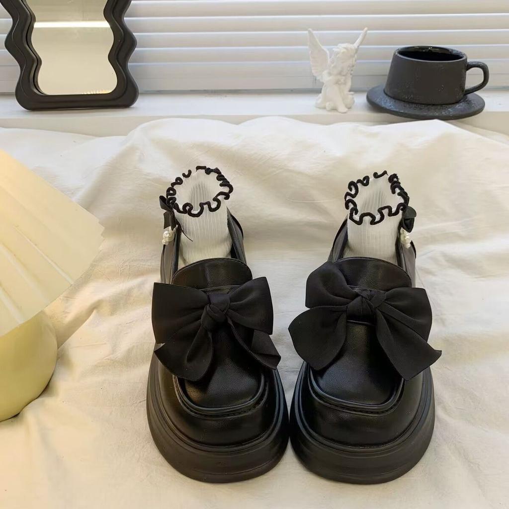 Women's Platform Leather Loafers with Bow Design Retro British Style Spring and Autumn Casual Shoes Fashion Footwear