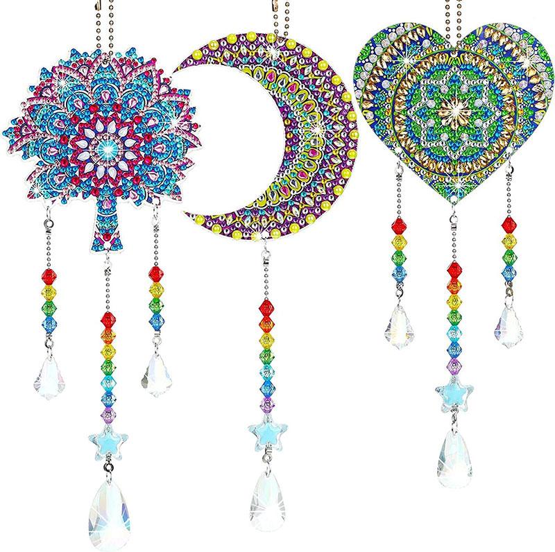 DIY Diamond Painting Suncatcher Wind Chime Pendant Double Sided Hanging Ornament Bedroom Window Decoration Pendant Handmade Gift