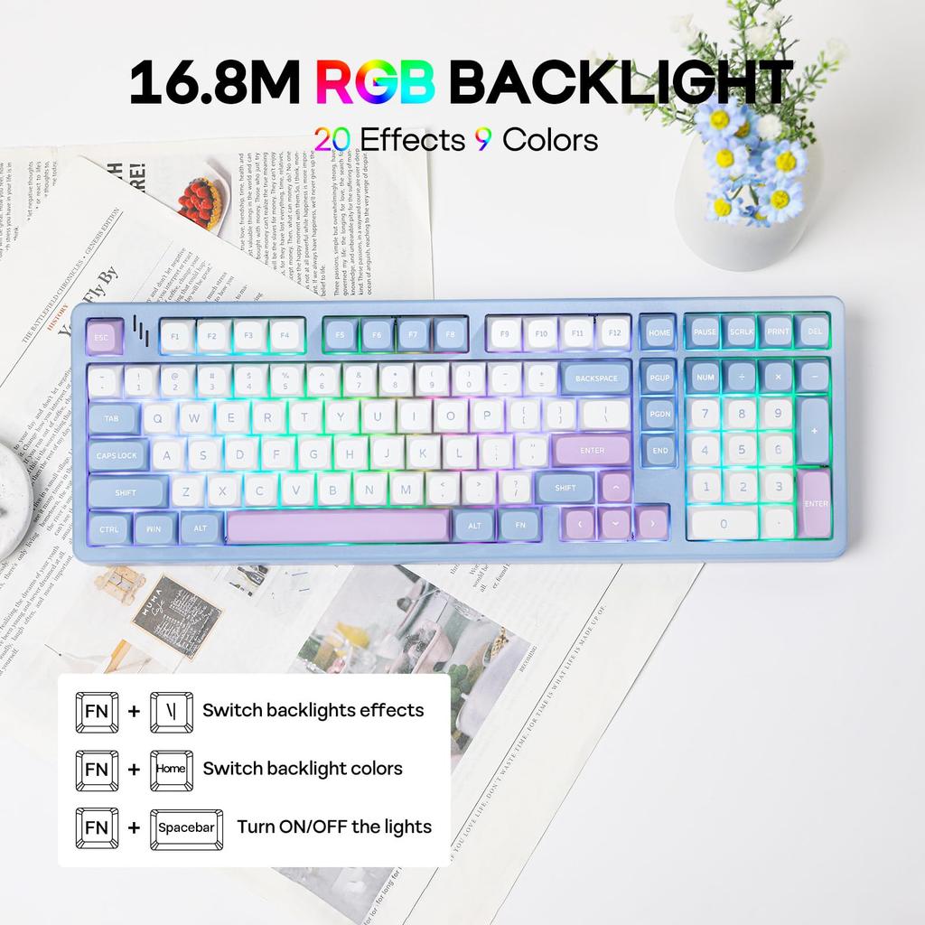 MechLands Blade101 Wireless Aluminum Gaming Gasket Mechanical Custom 8000mAh RGB NKRO for Keyboard, Keyboard, BT5.0/2.4GHz/USB-C, Hot-Swappable