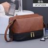 PU Leather Double Layer Toiletry Bag For Men Vintage Wet Dry Separation Cosmetic Bag Large Capacity Dopp Kit For Bathroom