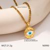 Retro Devil's Eye Pendant Necklace with Snake Bone Chain and Rhinestones, Stainless Steel and Titanium Steel.