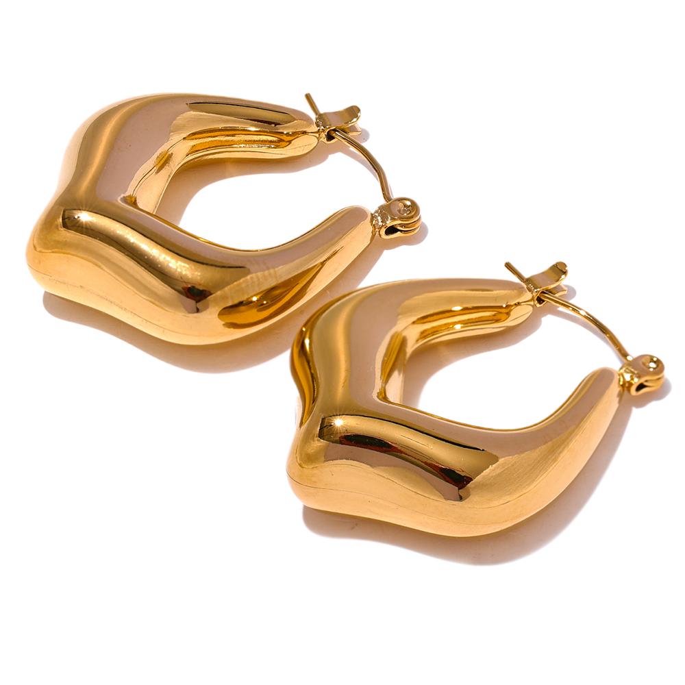 Yhpup Fashion Stainless Steel Geometric Hollow Chunky Hoop Earrings Personalized Smooth Metal Rust Proof Jewelry Gift for Women