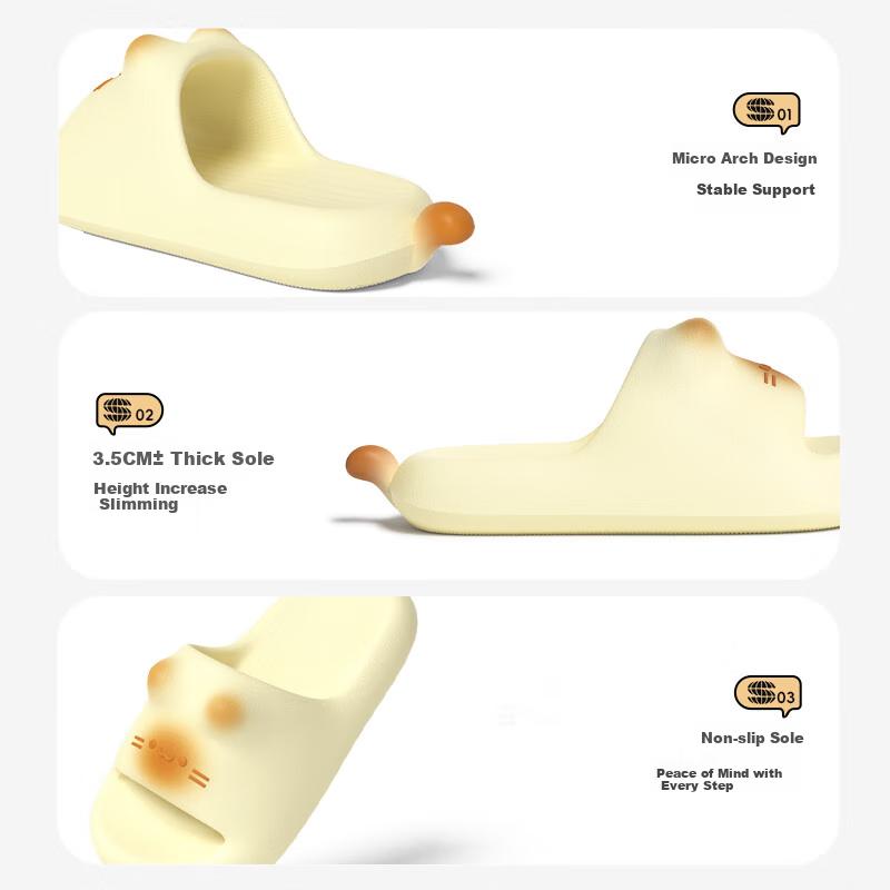 Chikoku Cute Cat Slippers for Women Summer New Indoor Home Thick Sole Cartoon Outdoor Sandals