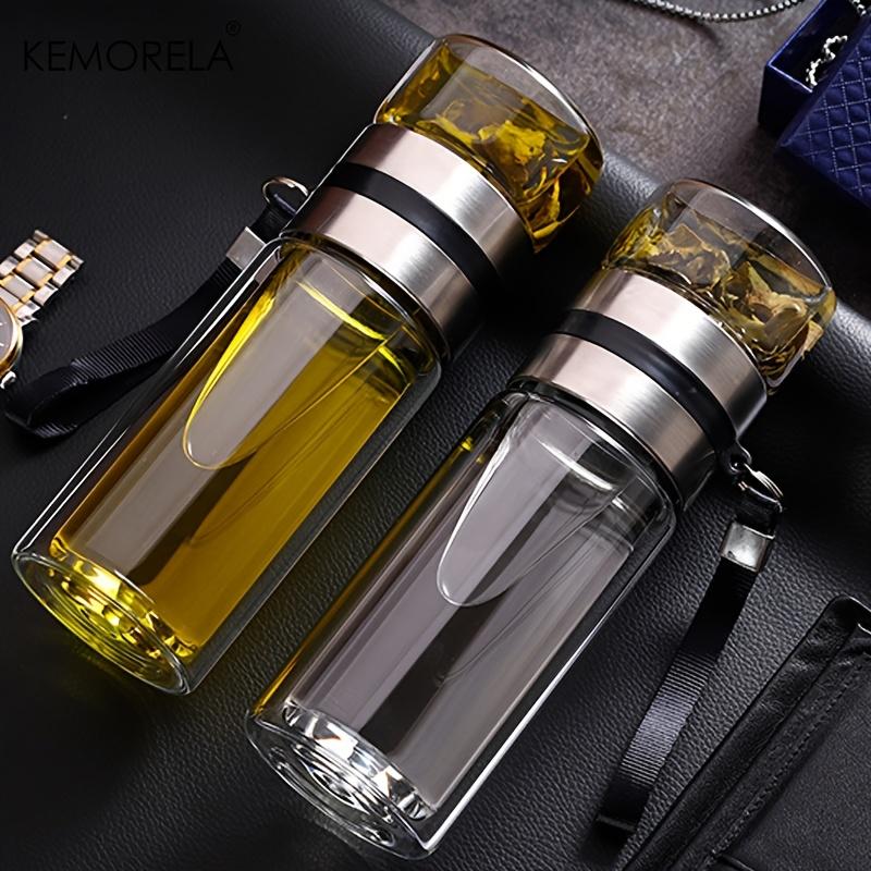 1pc Leakproof Double-Wall Insulated Glass Tea Soaking Bottle with Water Separation Compartment 350ml/450ml/500ml Reusable Travel