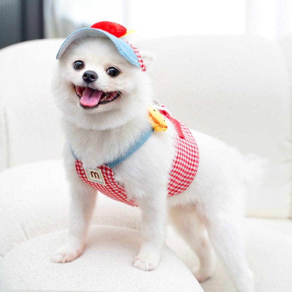 3 Pcs/Set Breathable Fabric Pet Traction Rope Set Duck Frog Design Cute Hat Dog Leash Puppy Clothes Outgoing Cat Chest Harness