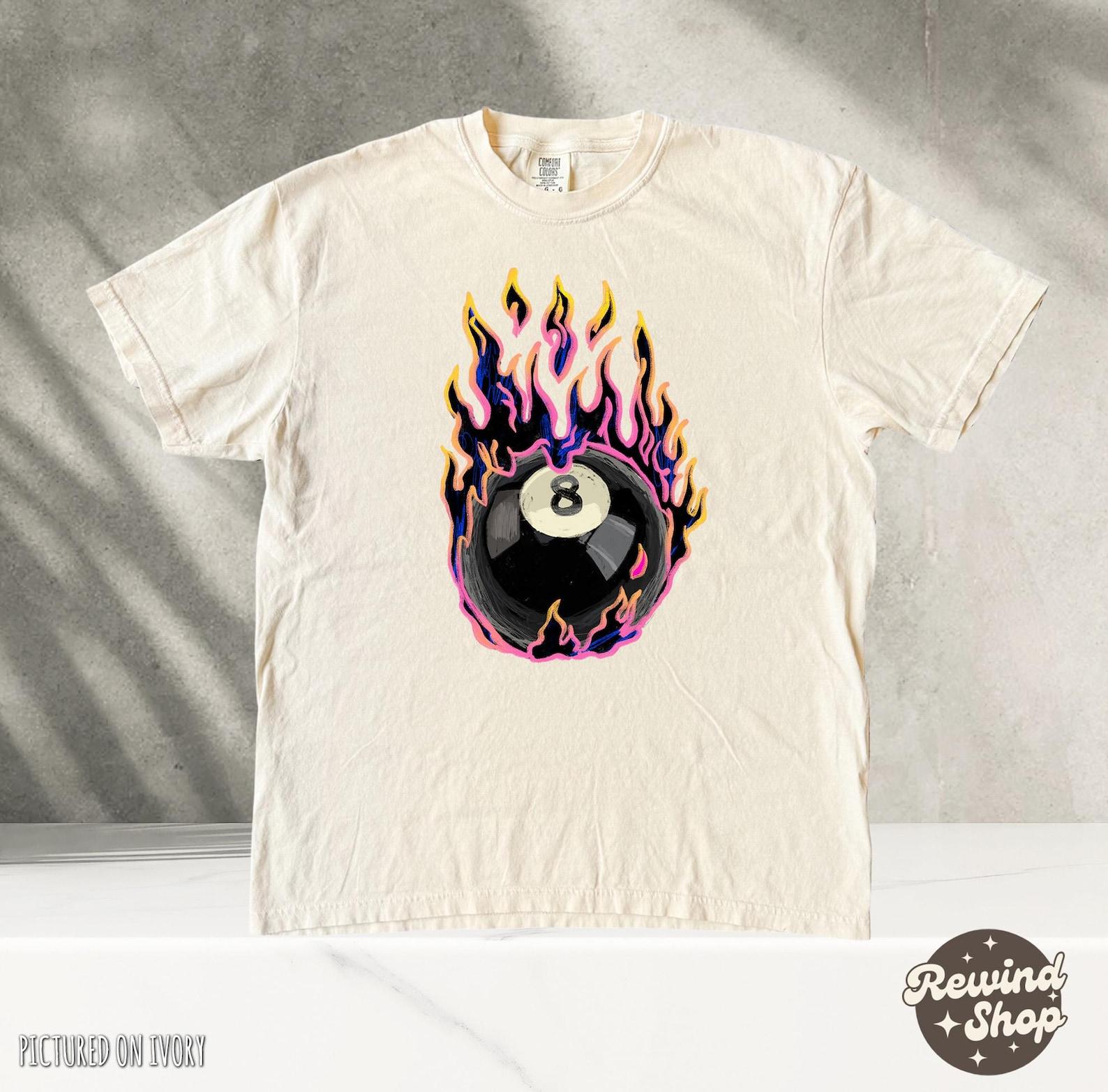 8 Ball On Fire Vintage Tshirt, Retro Y2k Lucky Cute Shirt,Billard 8 Ball Shirt, Shirts that go Hard, Comfort Colors Shirts XL