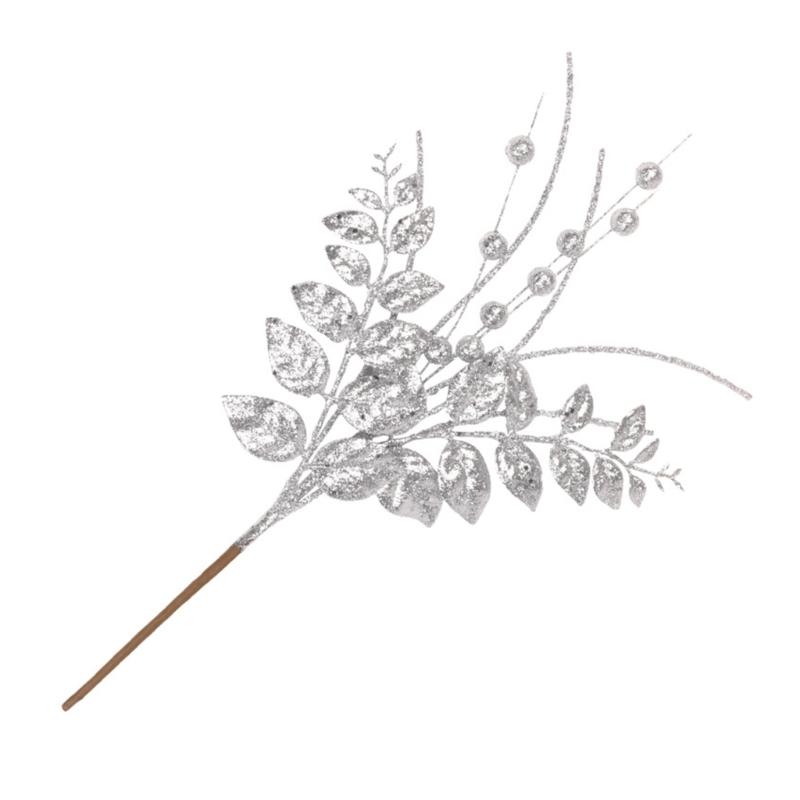 6Pcs Decorative Faux Leaves with Berries Gold Powder Coated Leaf and Berries Clusters for Creative Decoration