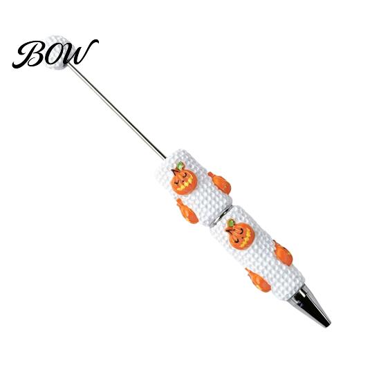 Smooth Writing Beaded Pens Halloween Rhinestone Beadable Pen, DIY Sparkly Cat Pumpkin Ghost Plastic Handmade Gift Glitter Black Ink Ballpoint Pen for