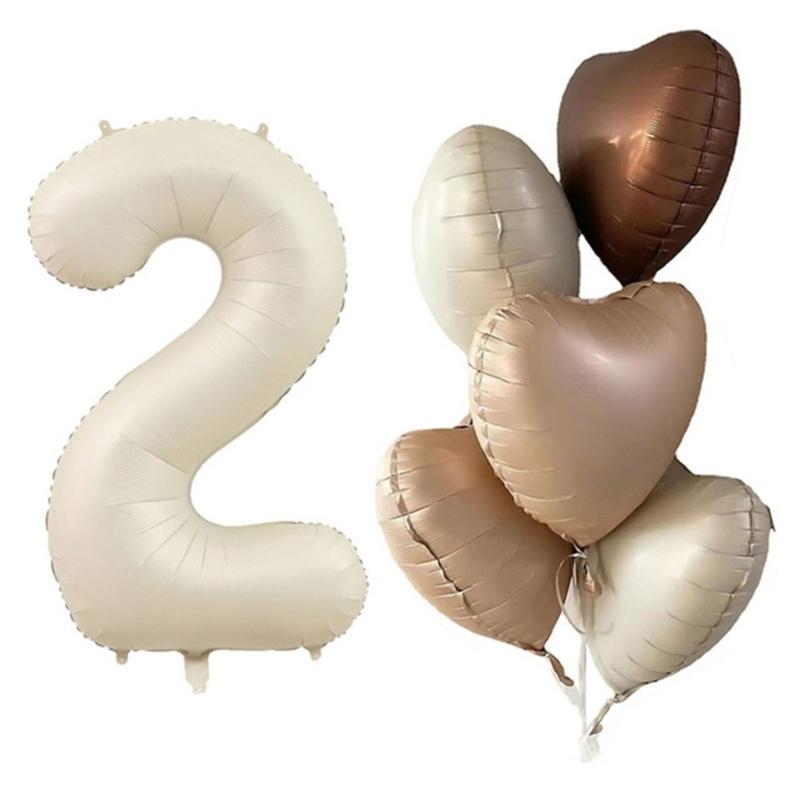 6Pcs Cream Color Number Balloon Set Beige Caramel Number 0-9 Balloon Foil Helium Ball Birthday Wedding Party Decoration