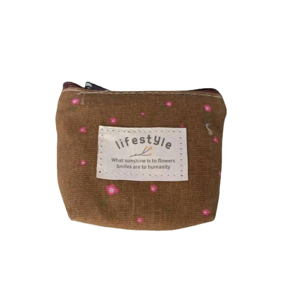 Cute Floral Mini Canvas Coin Purse Zipper Wallet коричневый