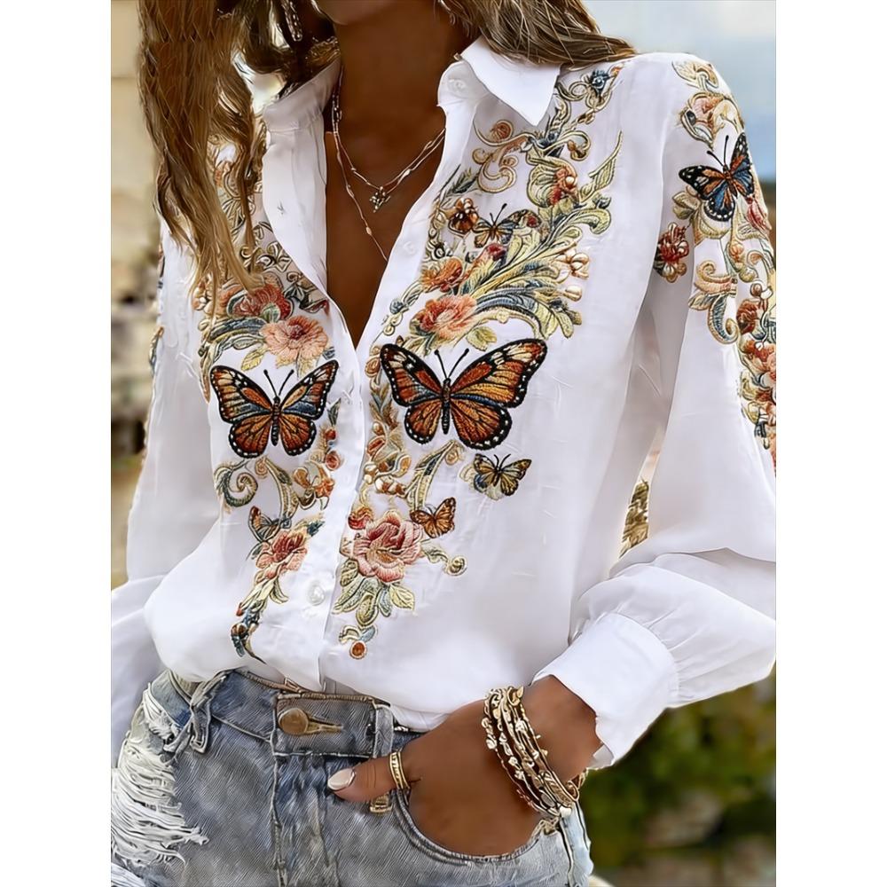 New Men's Long Sleeved Shirt with 3D Printed Butterfly Pattern On the Collar, Luxurious Men's Top, Soft and Comfortable
