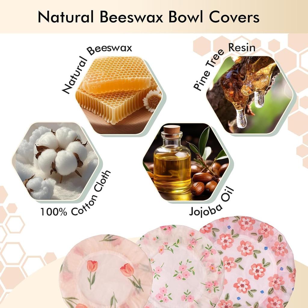 5 PCS Reble Bowl Covers for Bread Proofing, Beeswax Bowl Cover, Elastic Cotton Cloth Sourdough Covers for Proofing, Food Storage Containers Lids