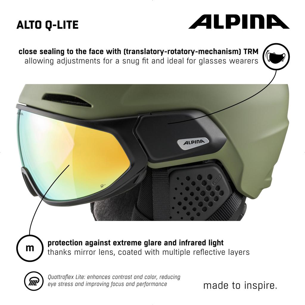 ALPINA ALTO Ski and Snowboard Visor Helmet with Mirror Eyeglass Adjustable Size Q-LITE Visor, Compatible, (59-63 Cm)
